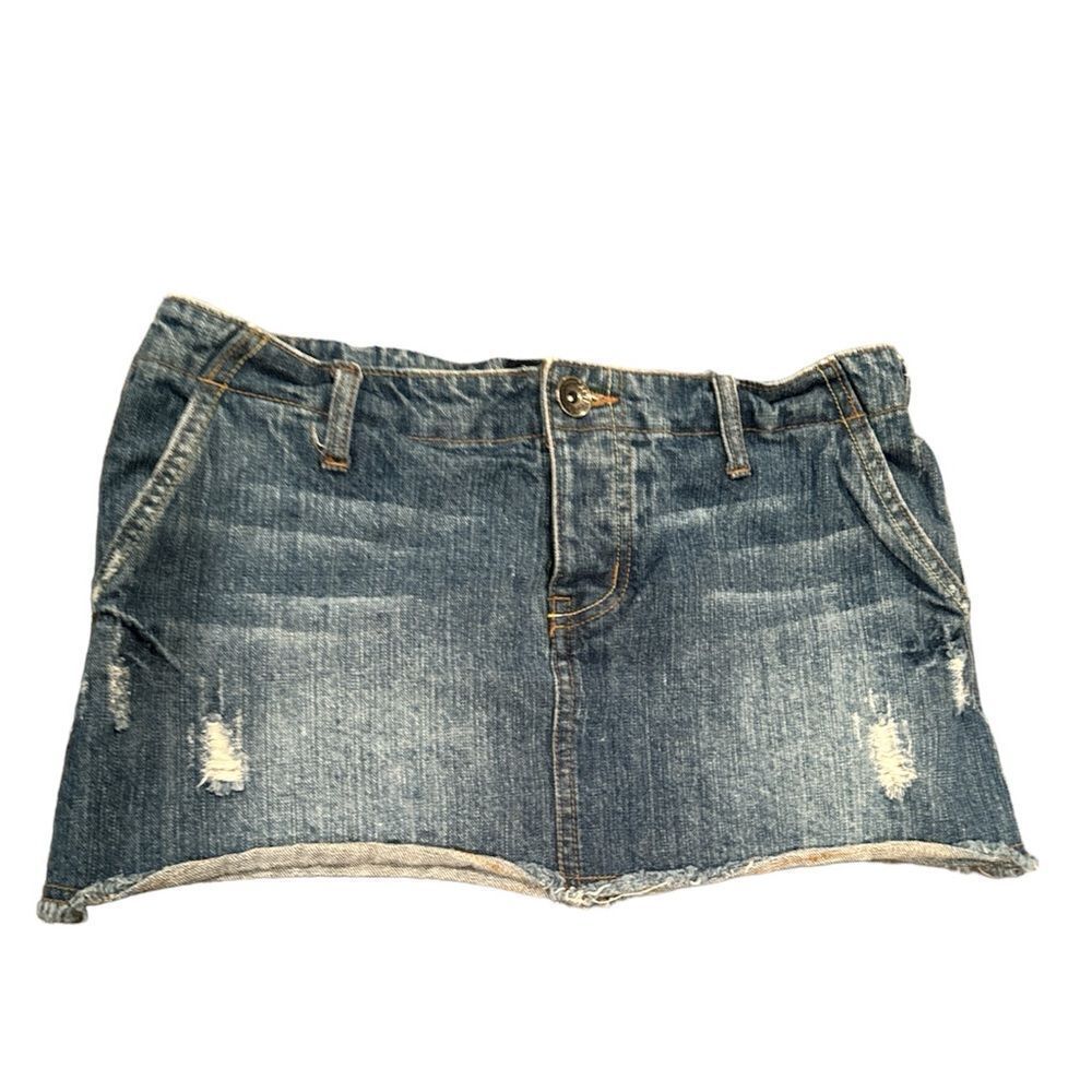 Banana Split USA  Micro Mini Button Fly  Skirt Denim Jean Size 26 Distressed